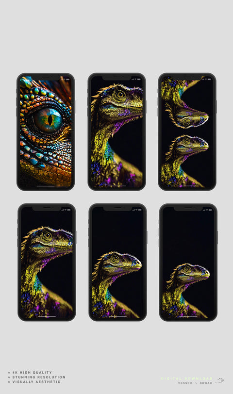 V® Digital Phone Wallpaper Dromaeosaur Raptor - 4K Download 6 Pack V®